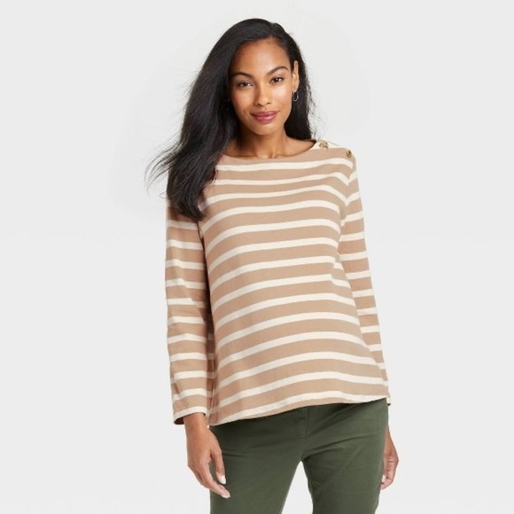 The Nines by HATCH™ Long Sleeve Jersey Maternity Blouse Striped M - Picture 1 of 4
